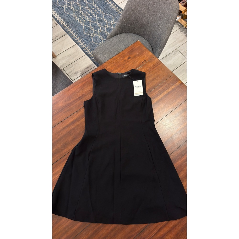 Theory Easy Flare Dress Black Admiral Crepe Sleeveless A-Line P0109603 Size 8 - Picture 13 of 16
